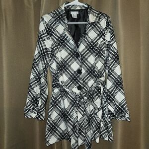 Charlotte Russe Black and White Plaid Trench Coat